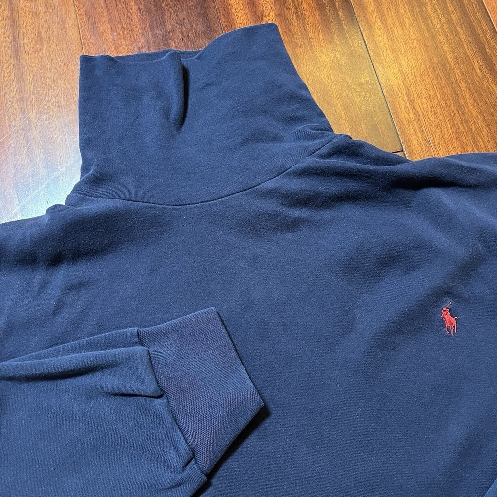 Vintage Polo Ralph Lauren Turtleneck Shirt Men XL Blue Red Pony Y2K 90's Sweater